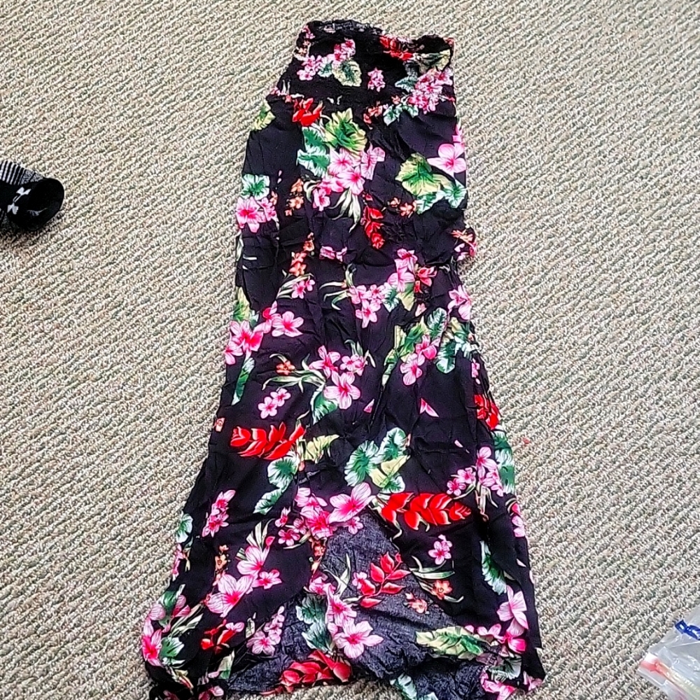 Strapless high low flower dress